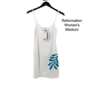 Reformation Mariana Knit Dress Bleach Kelp White Teal Ribbed Mini Size M NWT